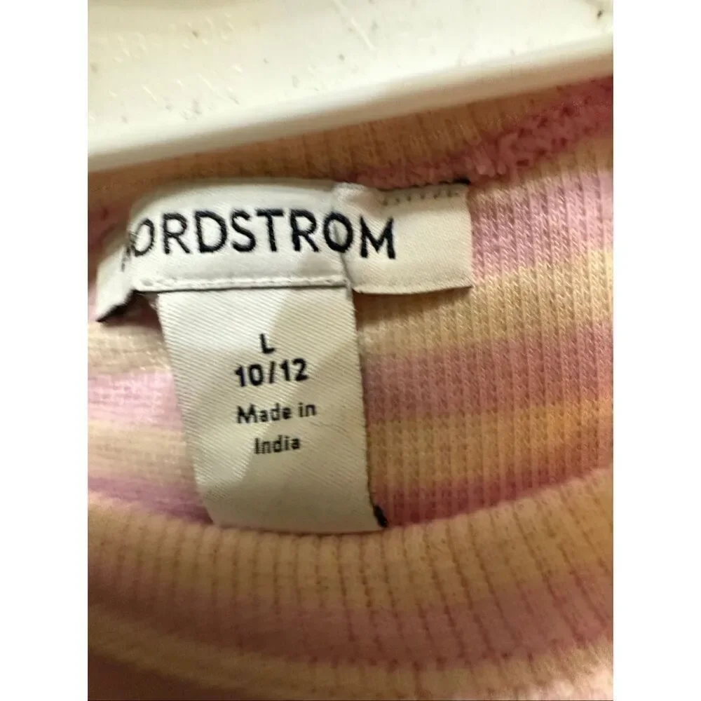 Nordrstrom Girls Striped Ribbed Stretch Sleeveless Tank Dress Pink Tan Sz 10/12